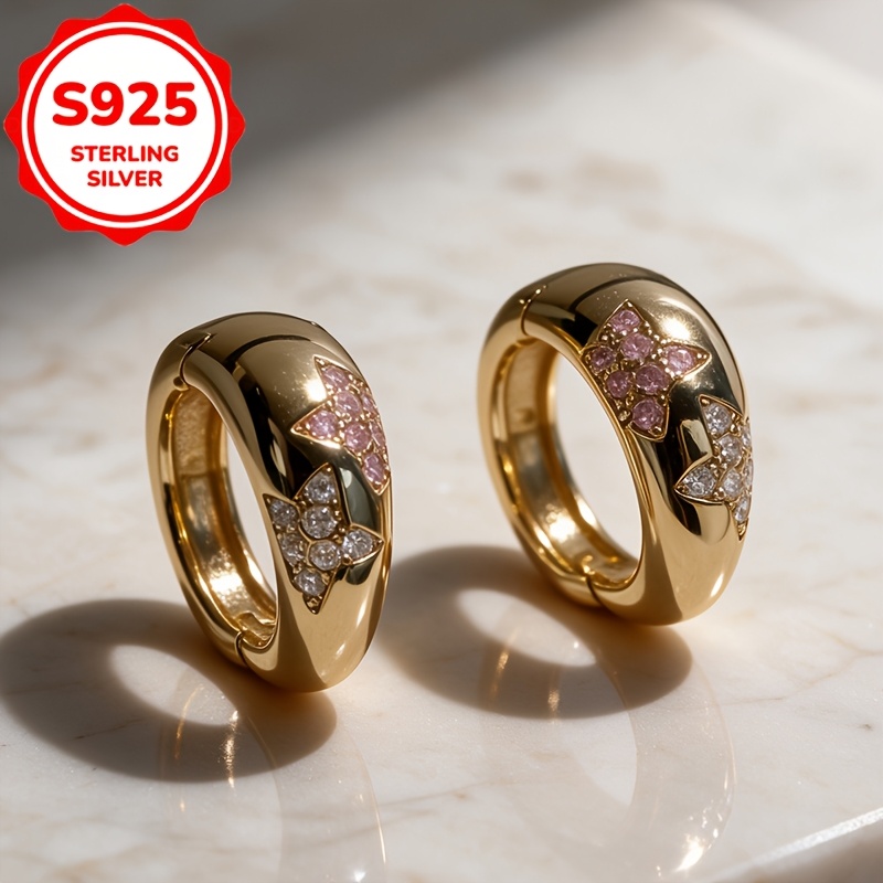 Women's S925 Golden Star Zirconia Ear Hooks